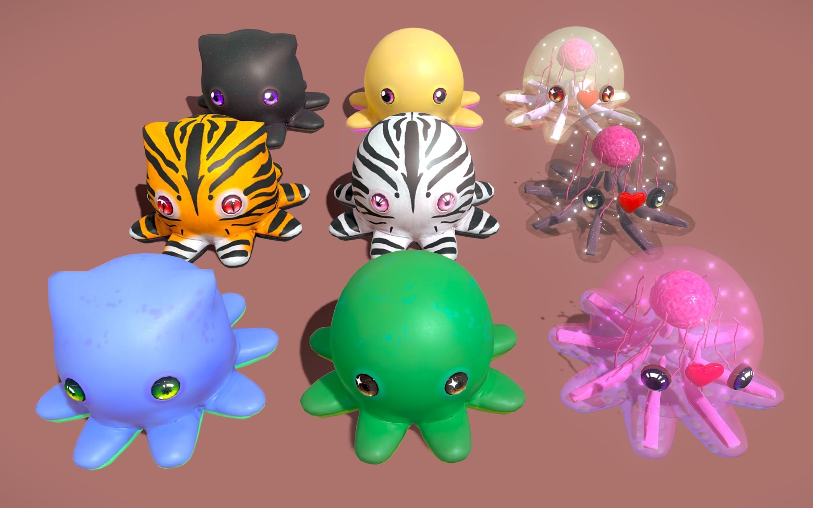 Cute Octopuss 1  - Animated Low-poly 3D model_1