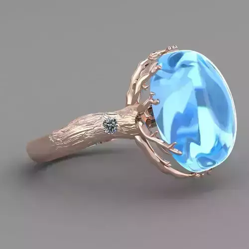 Blue topaz Oval Tree Rose Gold Women Diamond Ring 3D print model