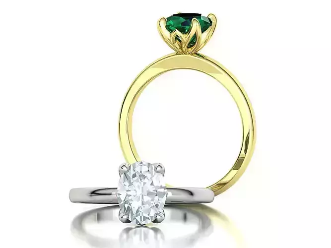 9x7 Oval Stone Zoe Solitaire Ring 4claw setting 3Dmodel 3D print model