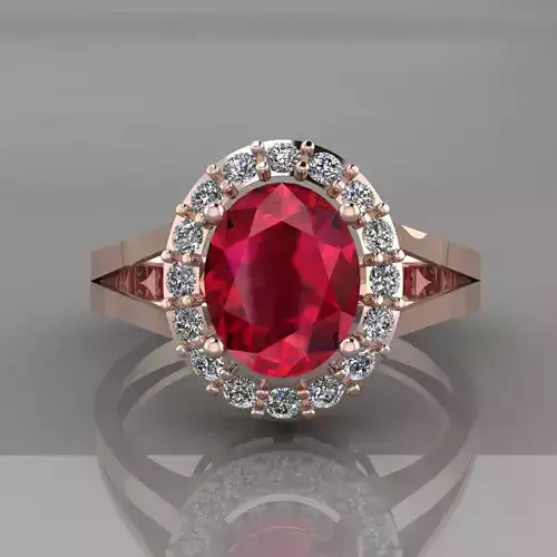 Oval Ruby Rose Gold Women Diamond Ring 3D print model