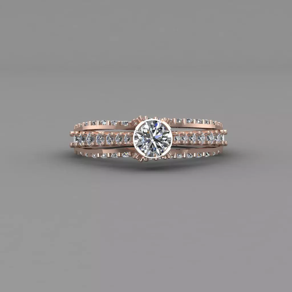 Rose Gold Women Diamond Ring 3D print model 3D print model_0