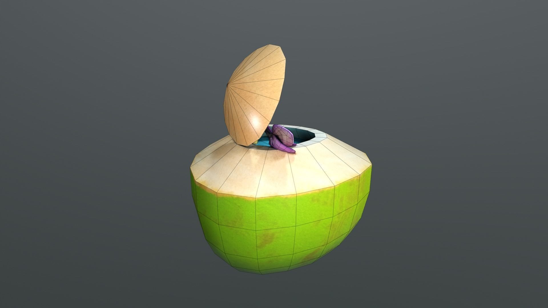 Green Coconut 3D model low - poly Low-poly 3D model_3
