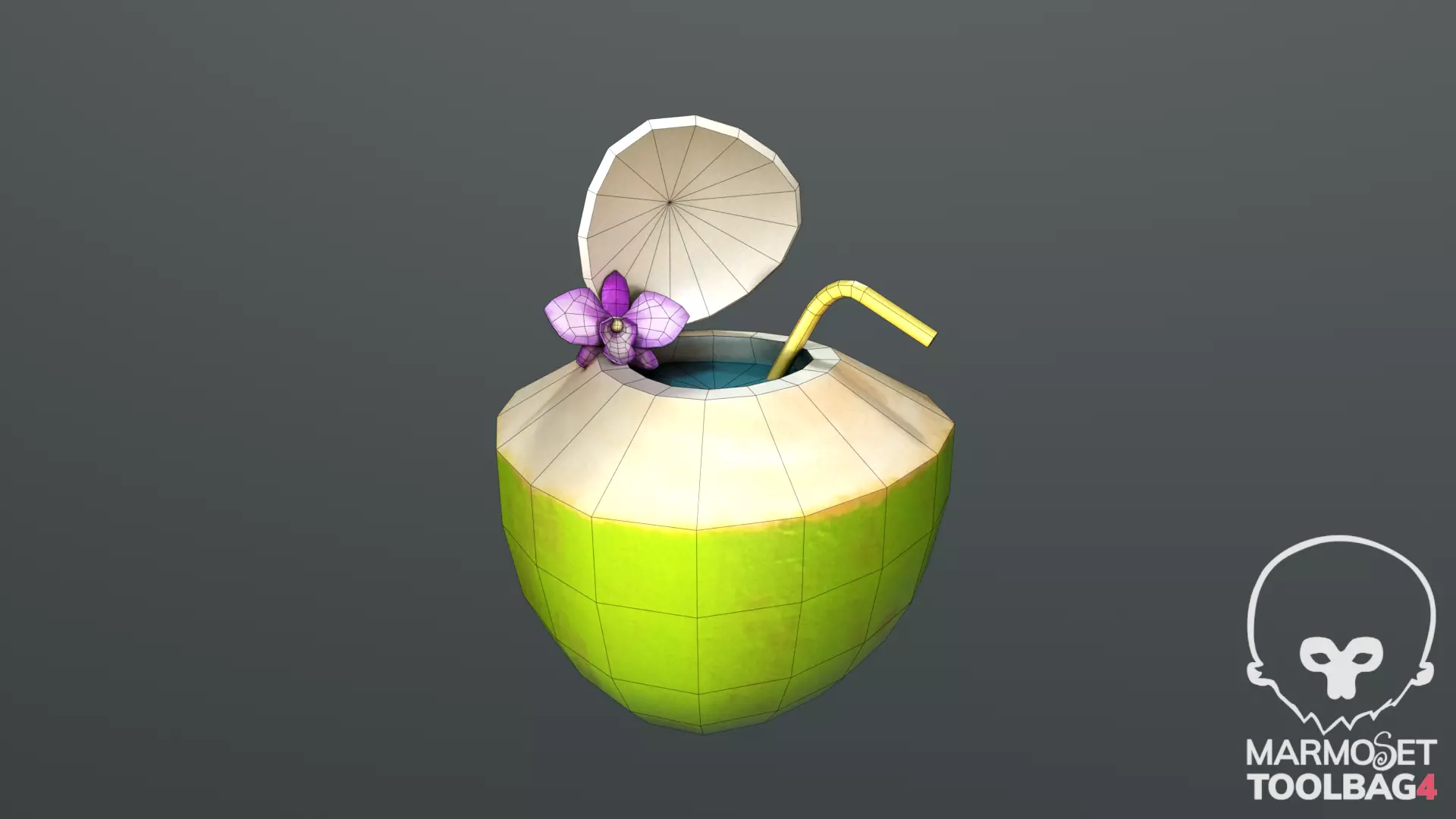 Green Coconut 3D model low - poly Low-poly 3D model_0