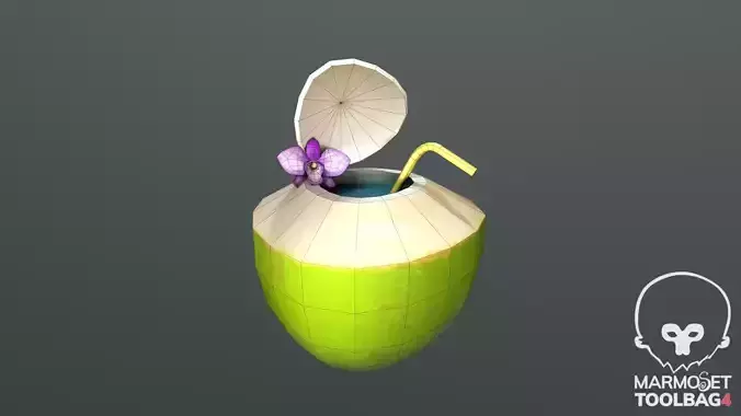 Green Coconut 3D model low - poly