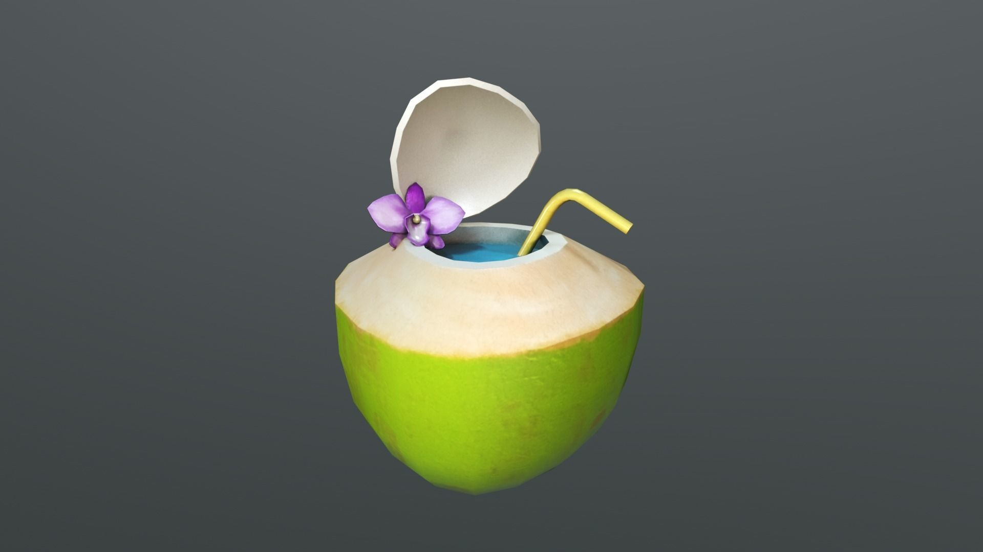 Green Coconut 3D model low - poly Low-poly 3D model_1