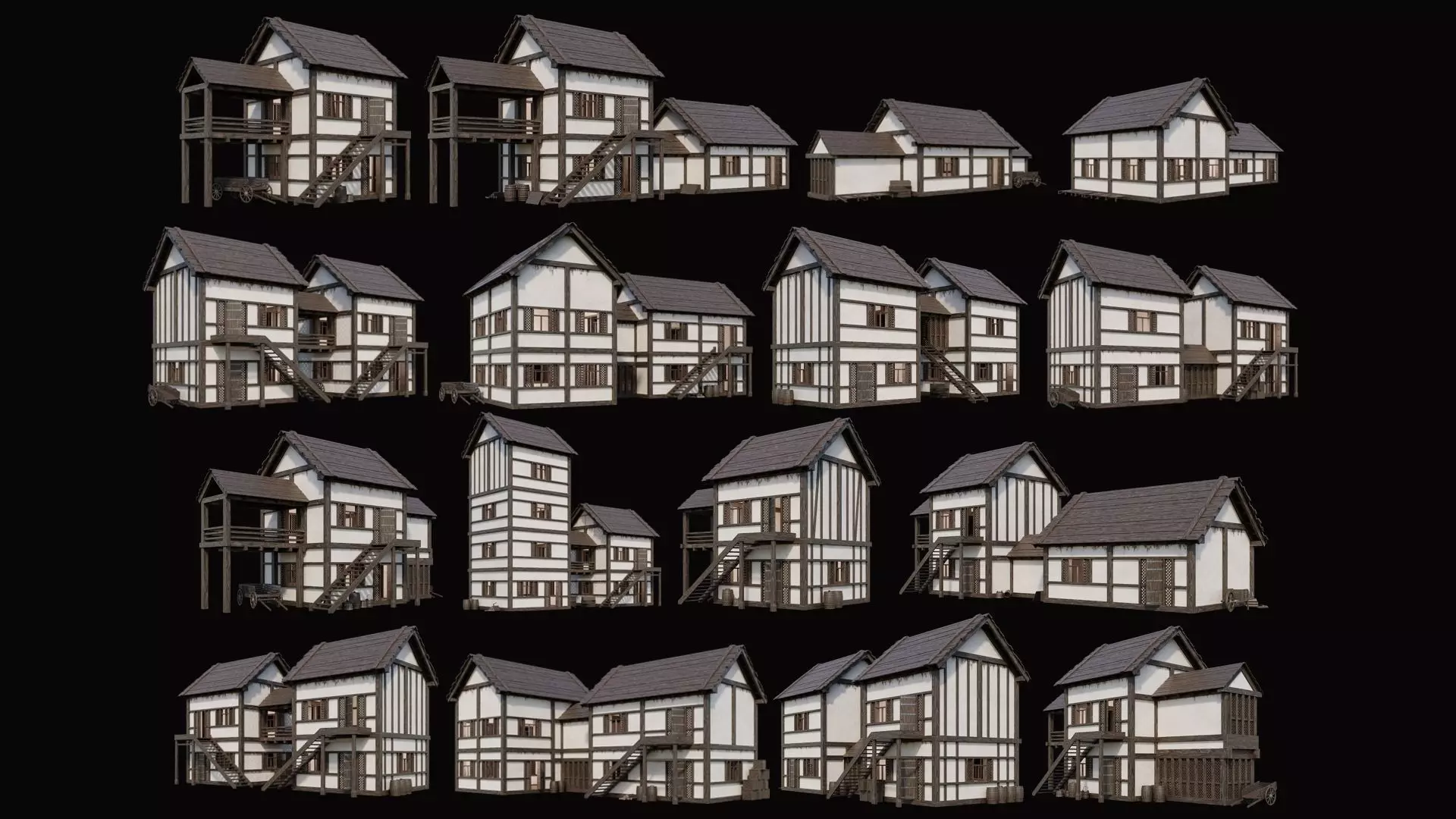 Medieval Village Pack  - 10 Assets - 4K Textures Game Ready Low-poly 3D model_0