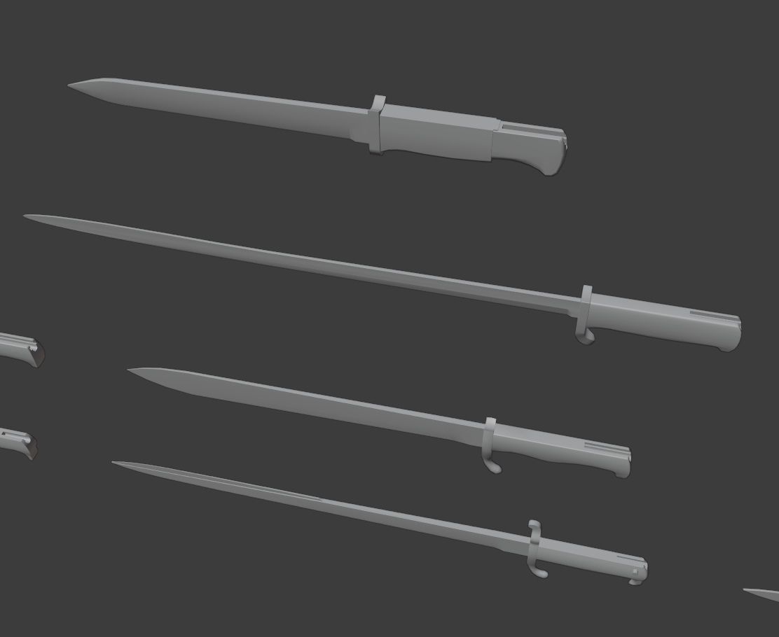 Set of 10 low-poly old german bayonets Low-poly 3D model_10