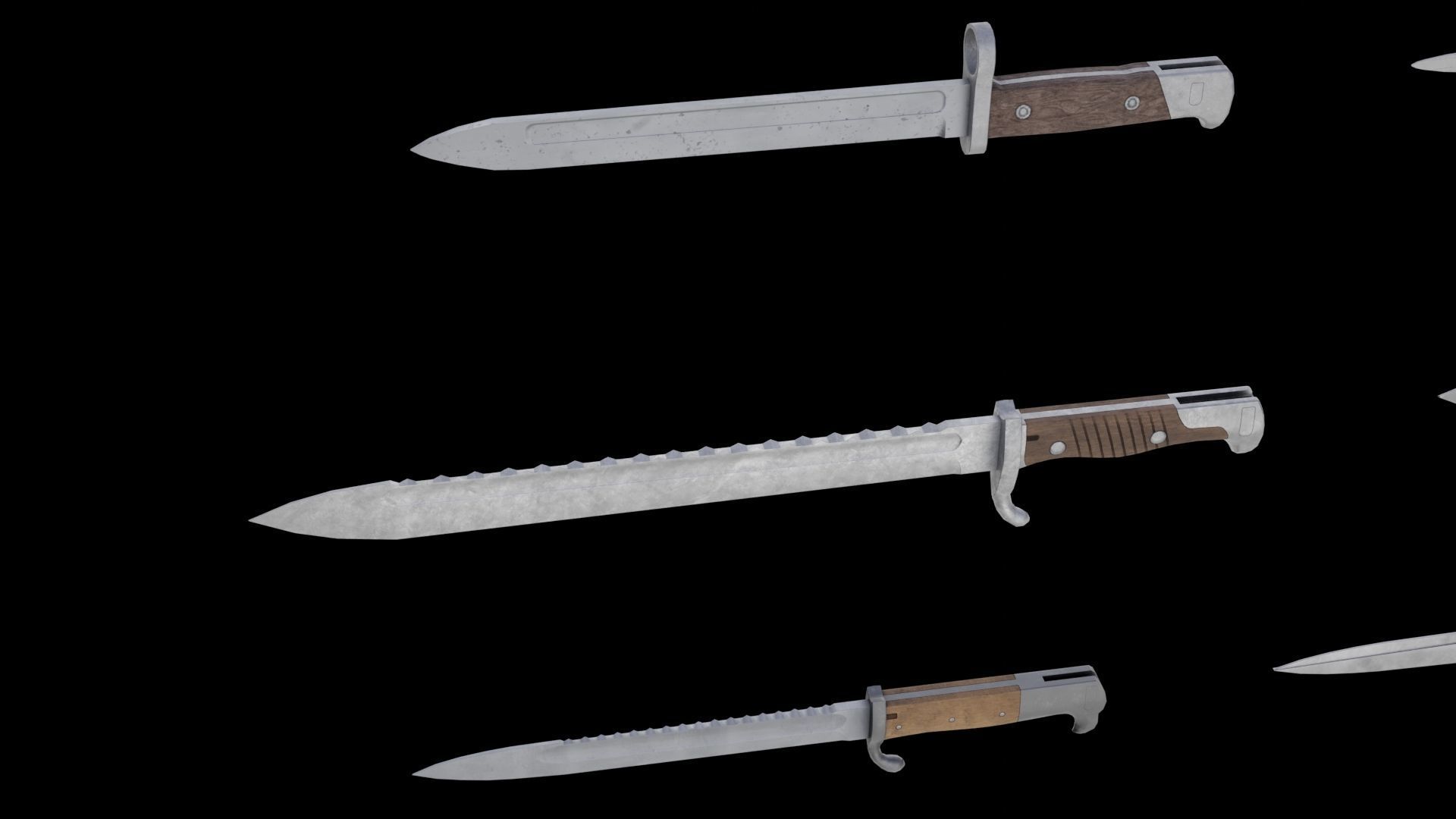 Set of 10 low-poly old german bayonets Low-poly 3D model_4