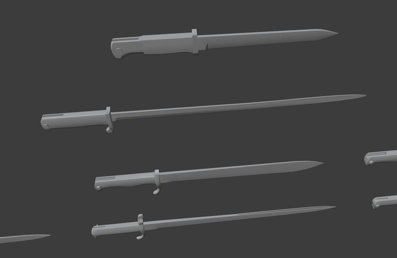 Set of 10 low-poly old german bayonets Low-poly 3D model_11