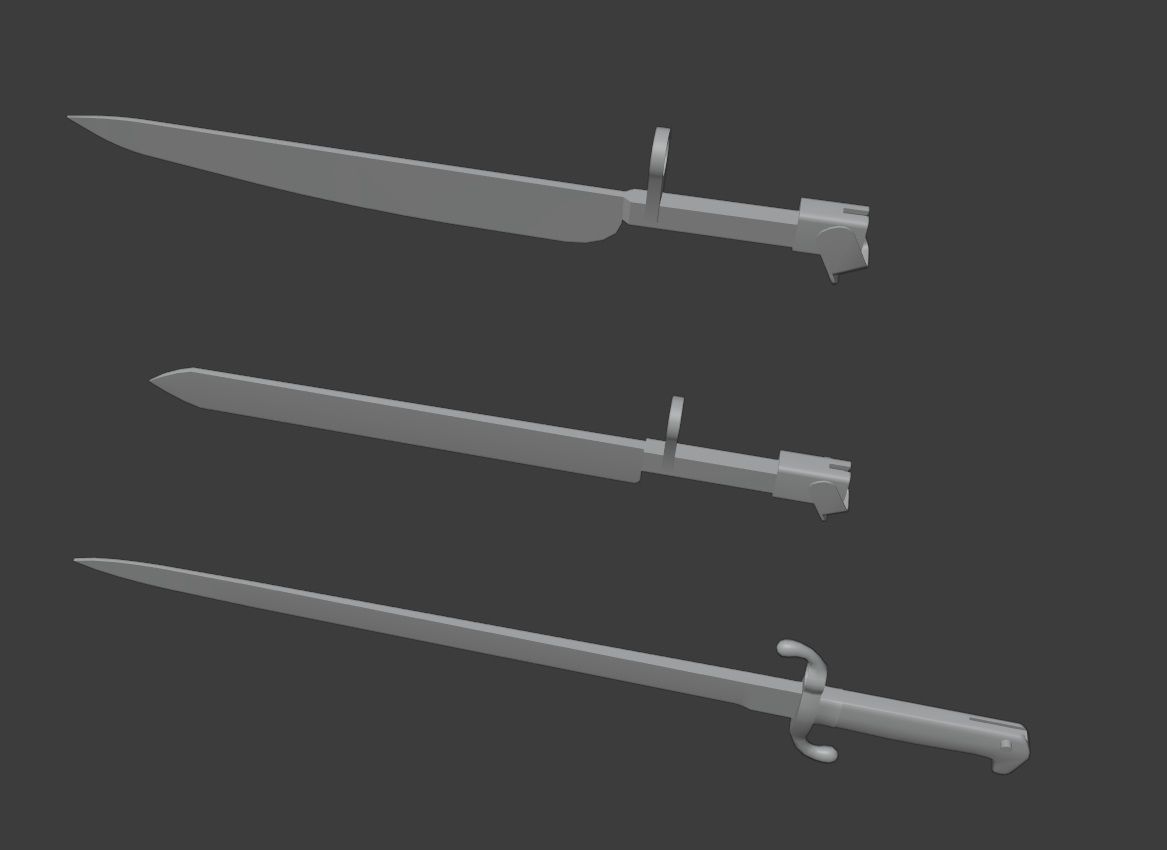 Set of 10 low-poly old german bayonets Low-poly 3D model_9