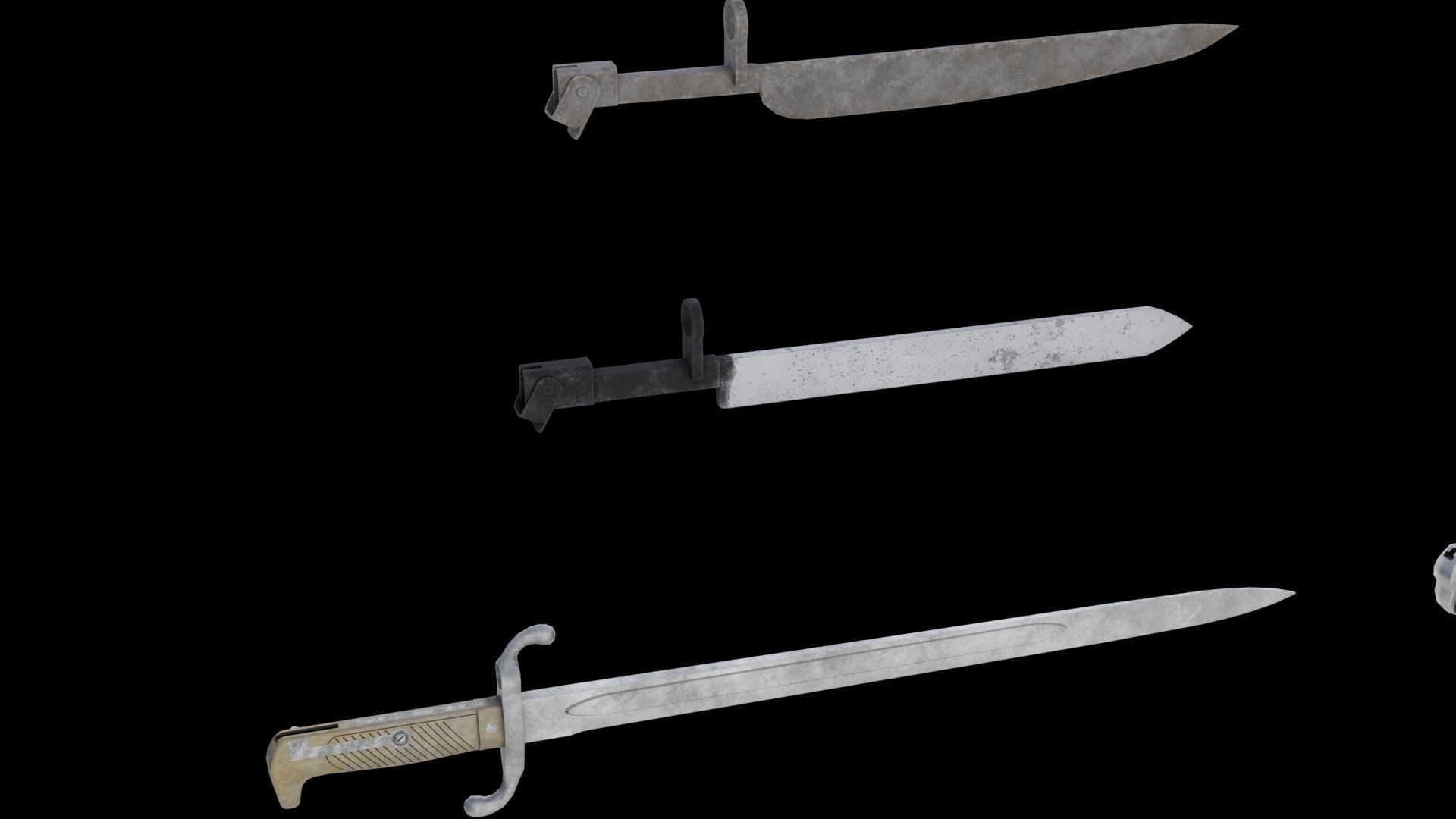 Set of 10 low-poly old german bayonets Low-poly 3D model_5