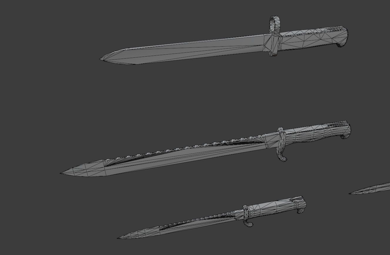 Set of 10 low-poly old german bayonets Low-poly 3D model_18