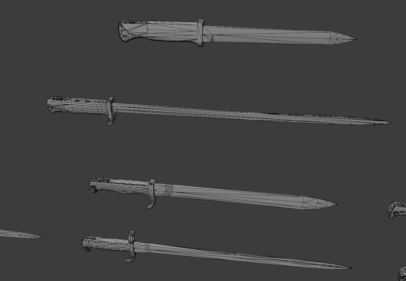 Set of 10 low-poly old german bayonets Low-poly 3D model_16