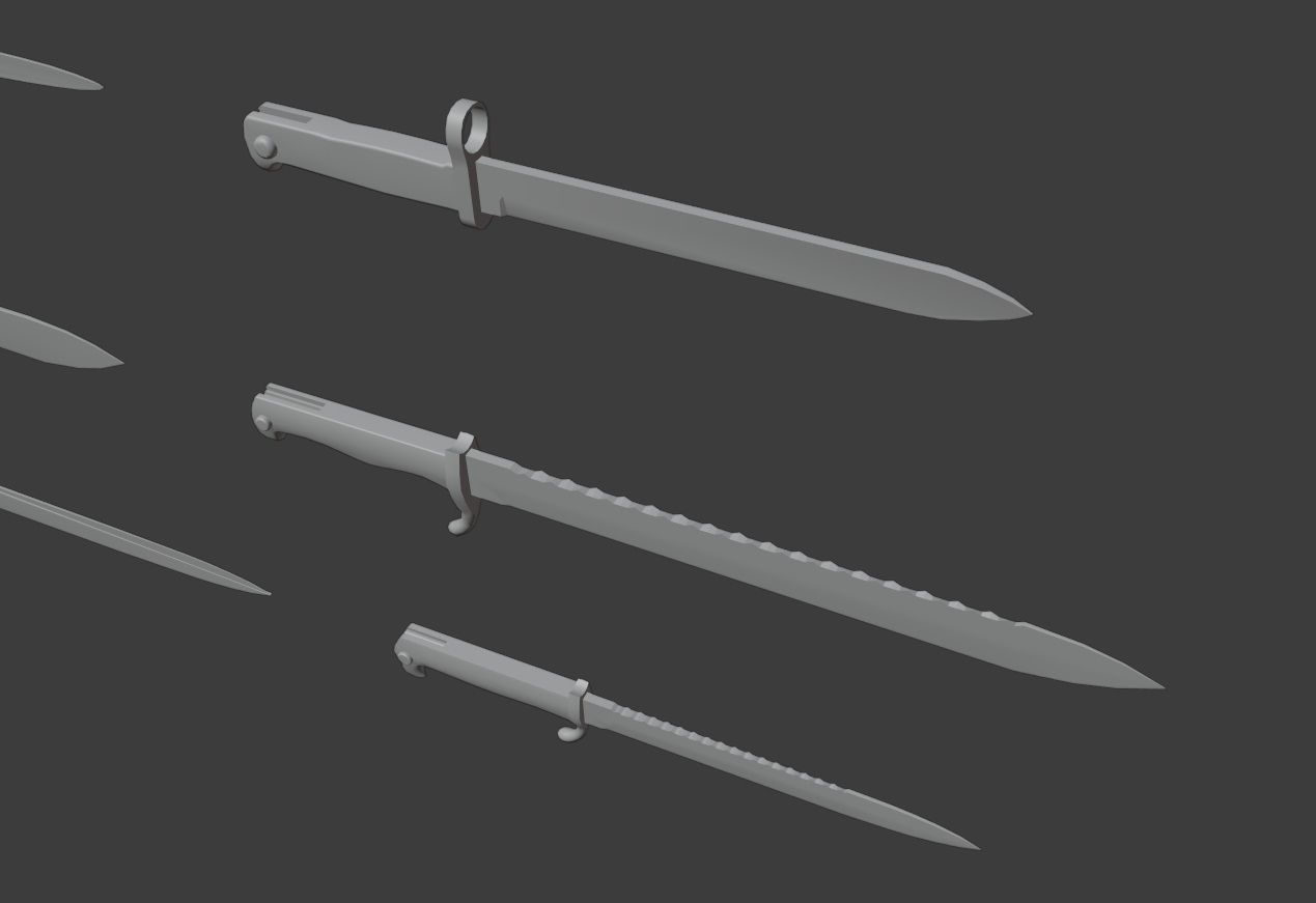 Set of 10 low-poly old german bayonets Low-poly 3D model_13