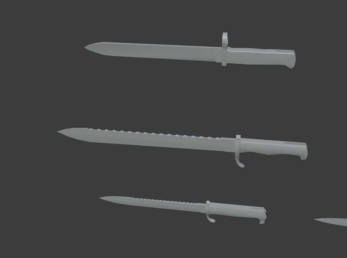Set of 10 low-poly old german bayonets Low-poly 3D model_12