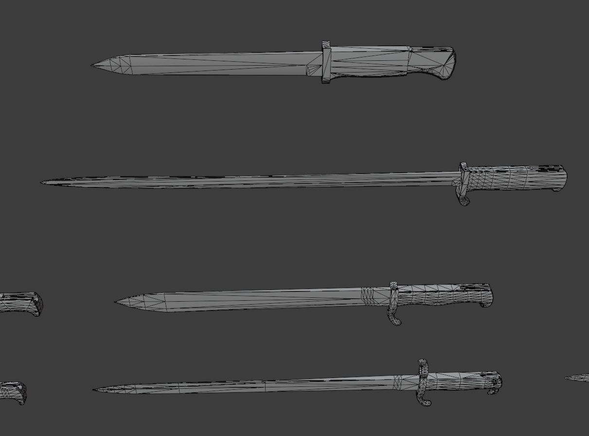Set of 10 low-poly old german bayonets Low-poly 3D model_15