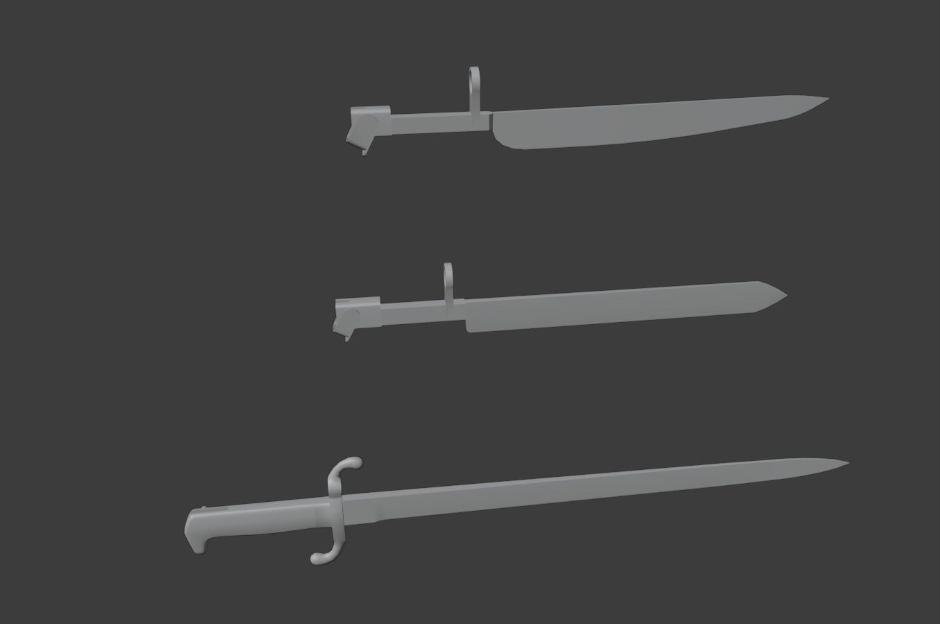 Set of 10 low-poly old german bayonets Low-poly 3D model_8