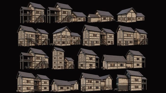Medieval Village Pack  - 10 Assets - 4K Textures Game Ready Low-poly 3D model