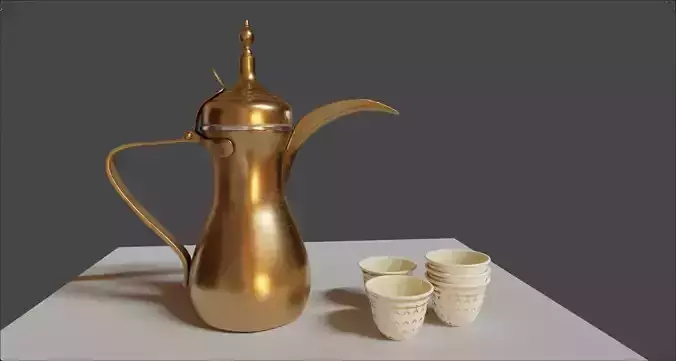 Arabic coffee Set Dallah and cups Low-poly 3D model