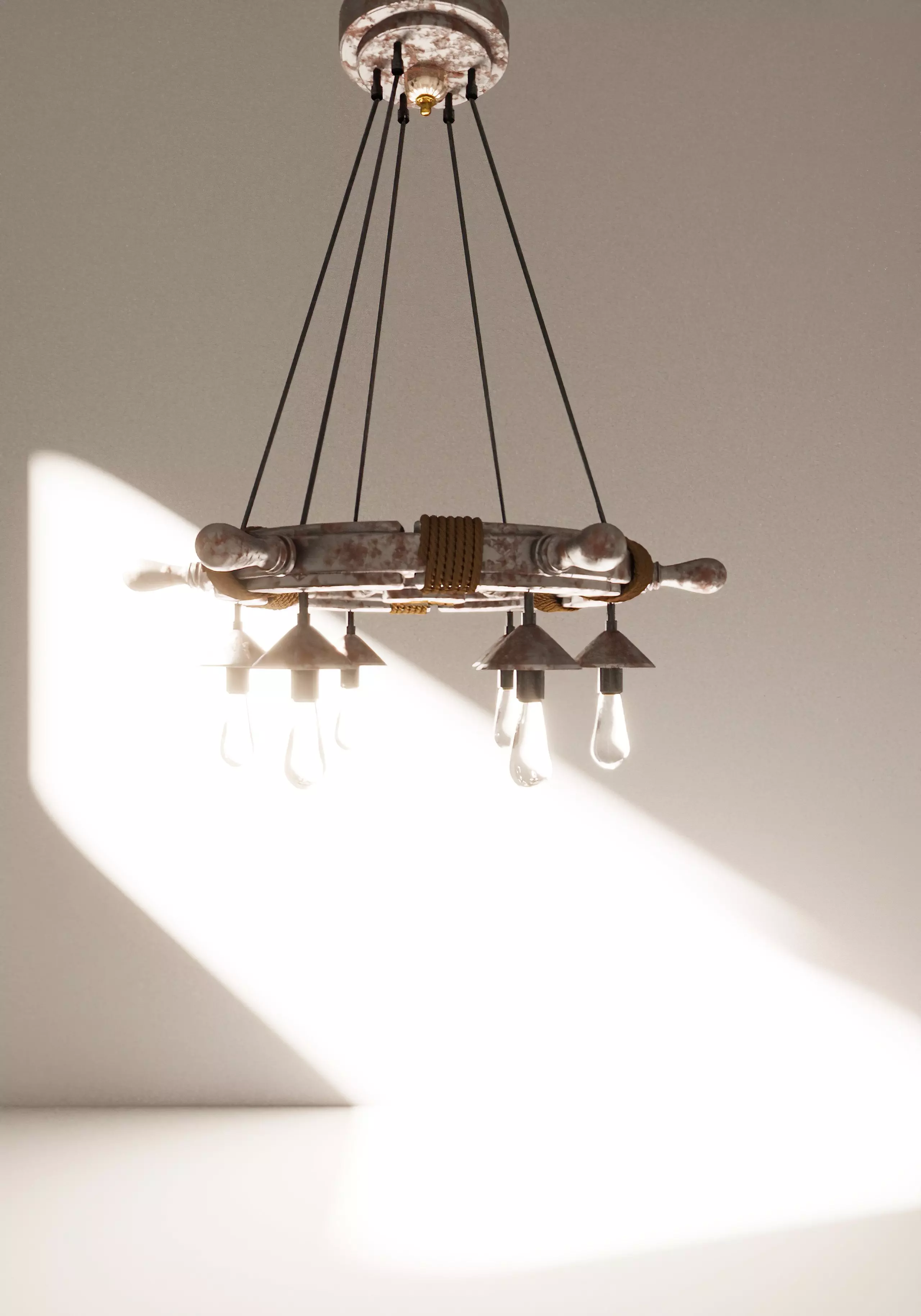 Ship Wheel Themed Chandelier 3D model_0