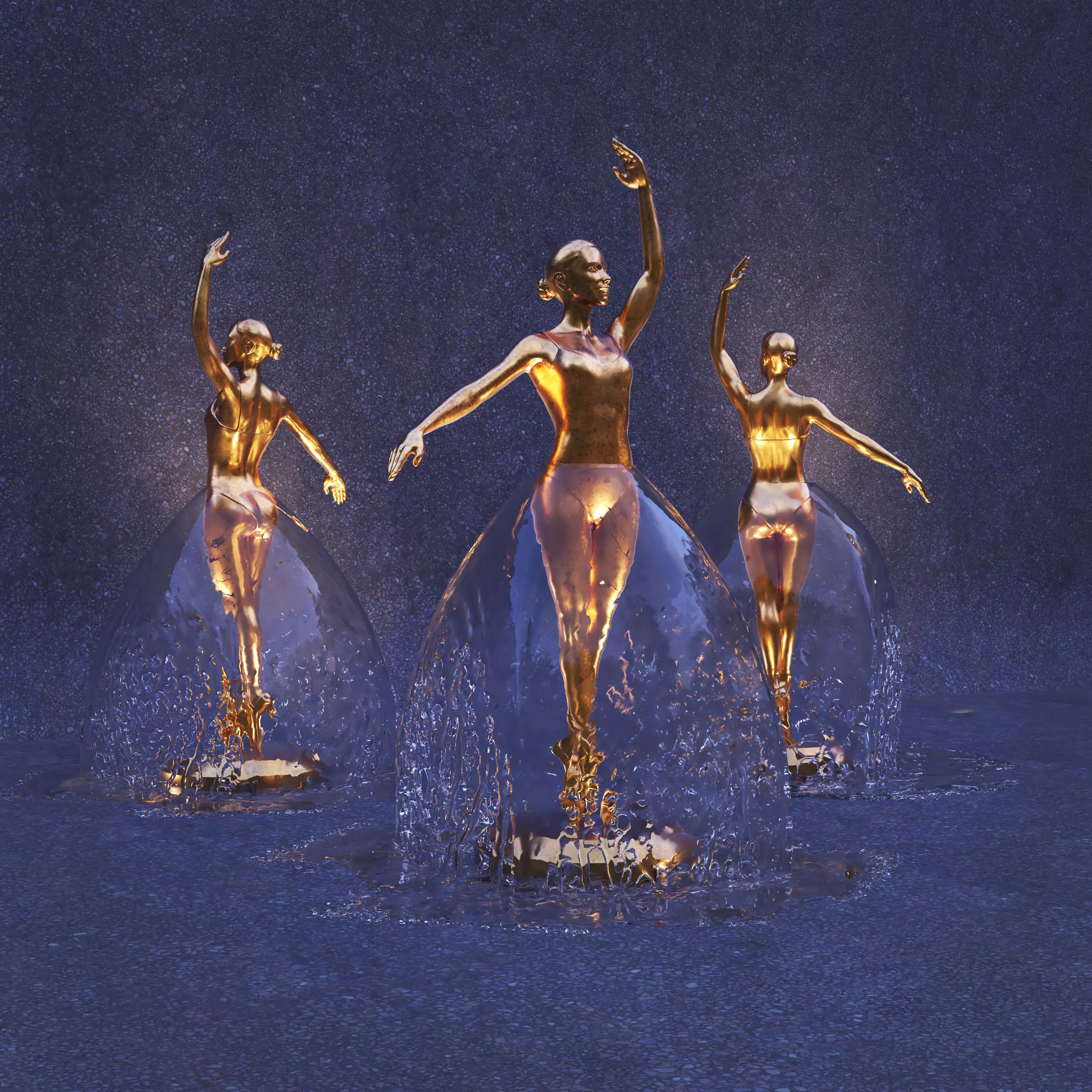 Ballerina Fountain gold sculpture 3D model