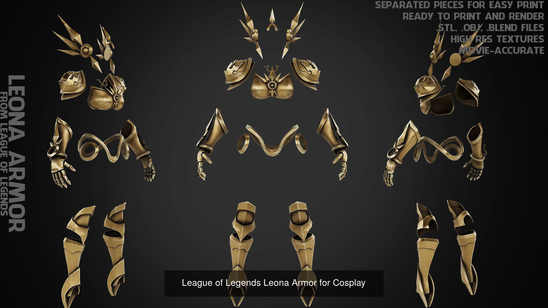 League of Legends Leona  Armor with Shield and Blade for Cosplay 3D Model Collection_1