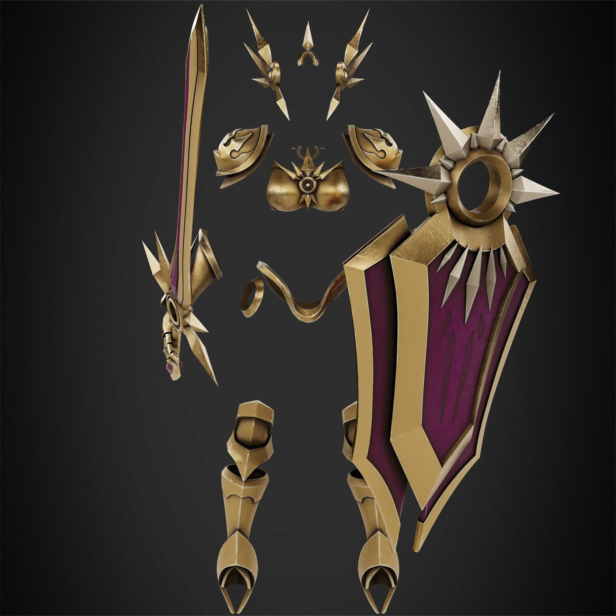 League of Legends Leona  Armor with Shield and Blade for Cosplay 3D Model Collection_4
