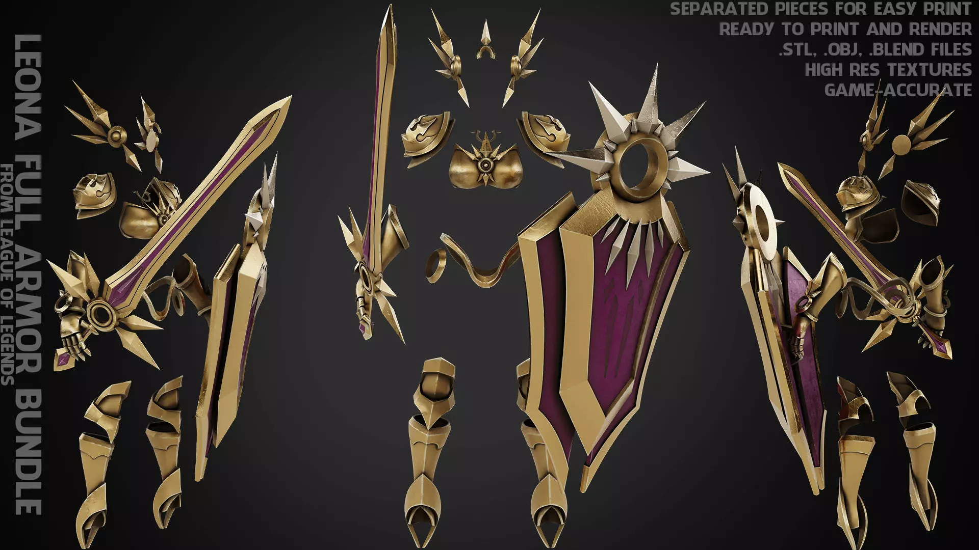 League of Legends Leona  Armor with Shield and Blade for Cosplay 3D Model Collection_0