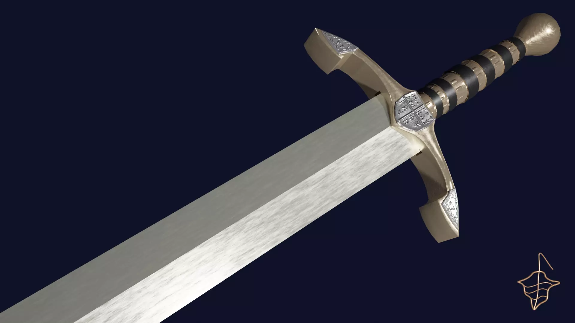 Spatha sword with Excalibur handle Low-poly 3D model_0