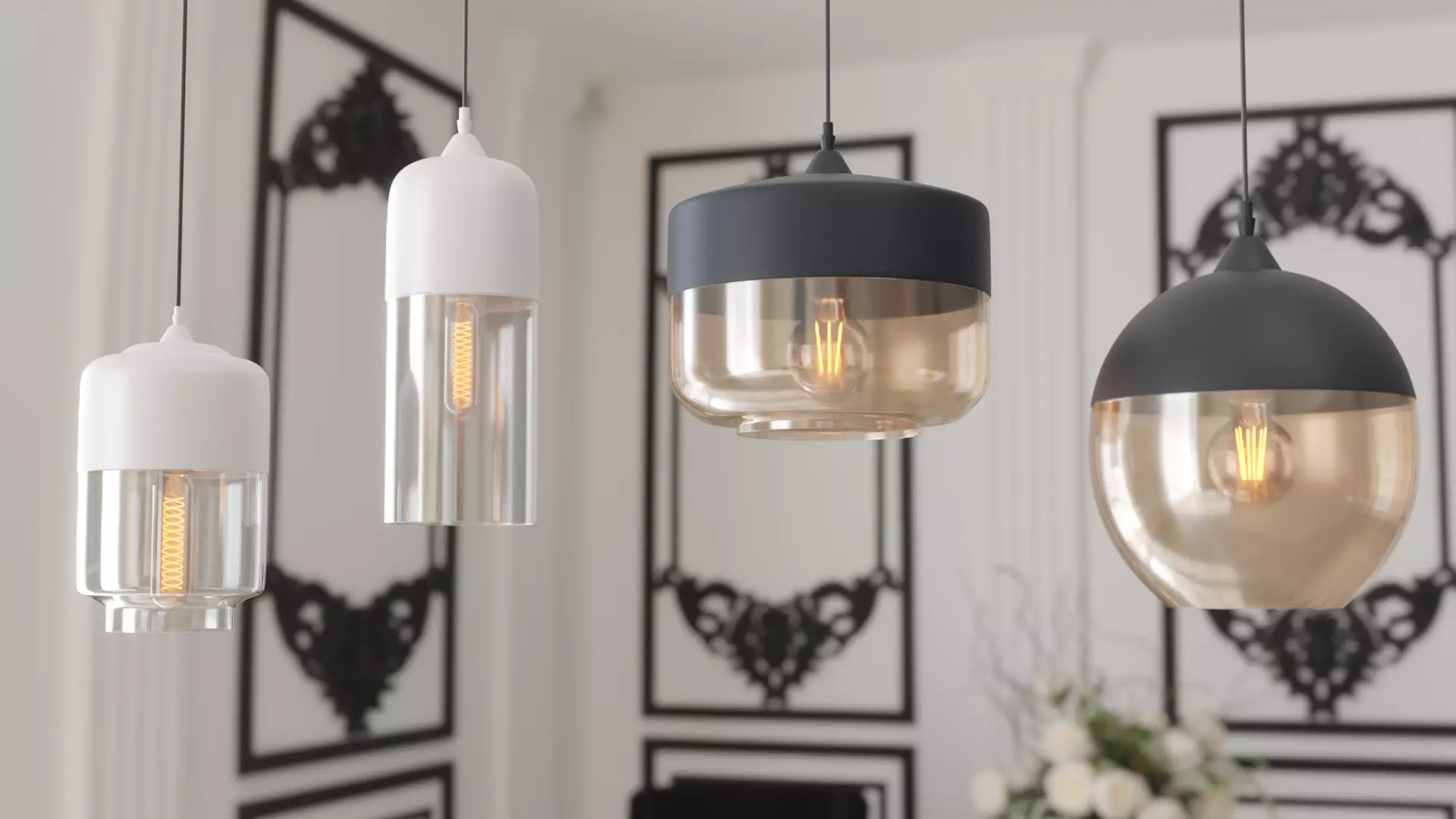 Ceiling White and Black Lamps 3D model