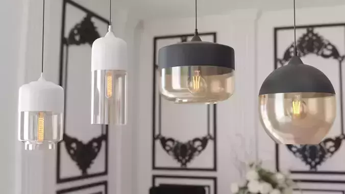 Ceiling White and Black Lamps 3D model