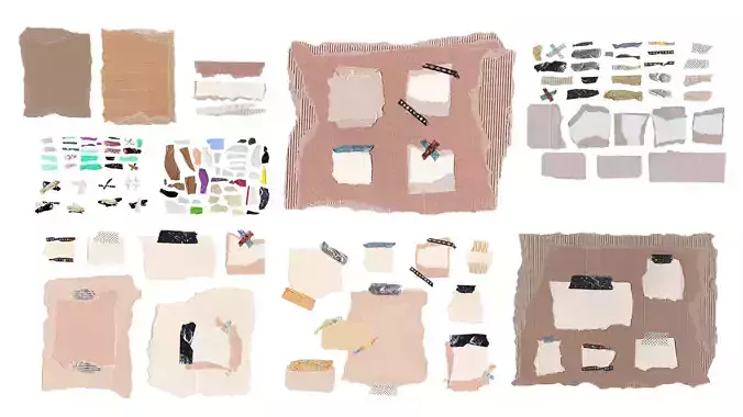 Cardboard and Cute Sticky Notes Set and seamless texture tiles