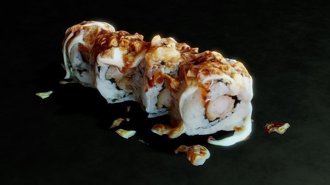 Real 3D scanned Crispy Sushi Roll with shrimp Low-poly 3D model 2