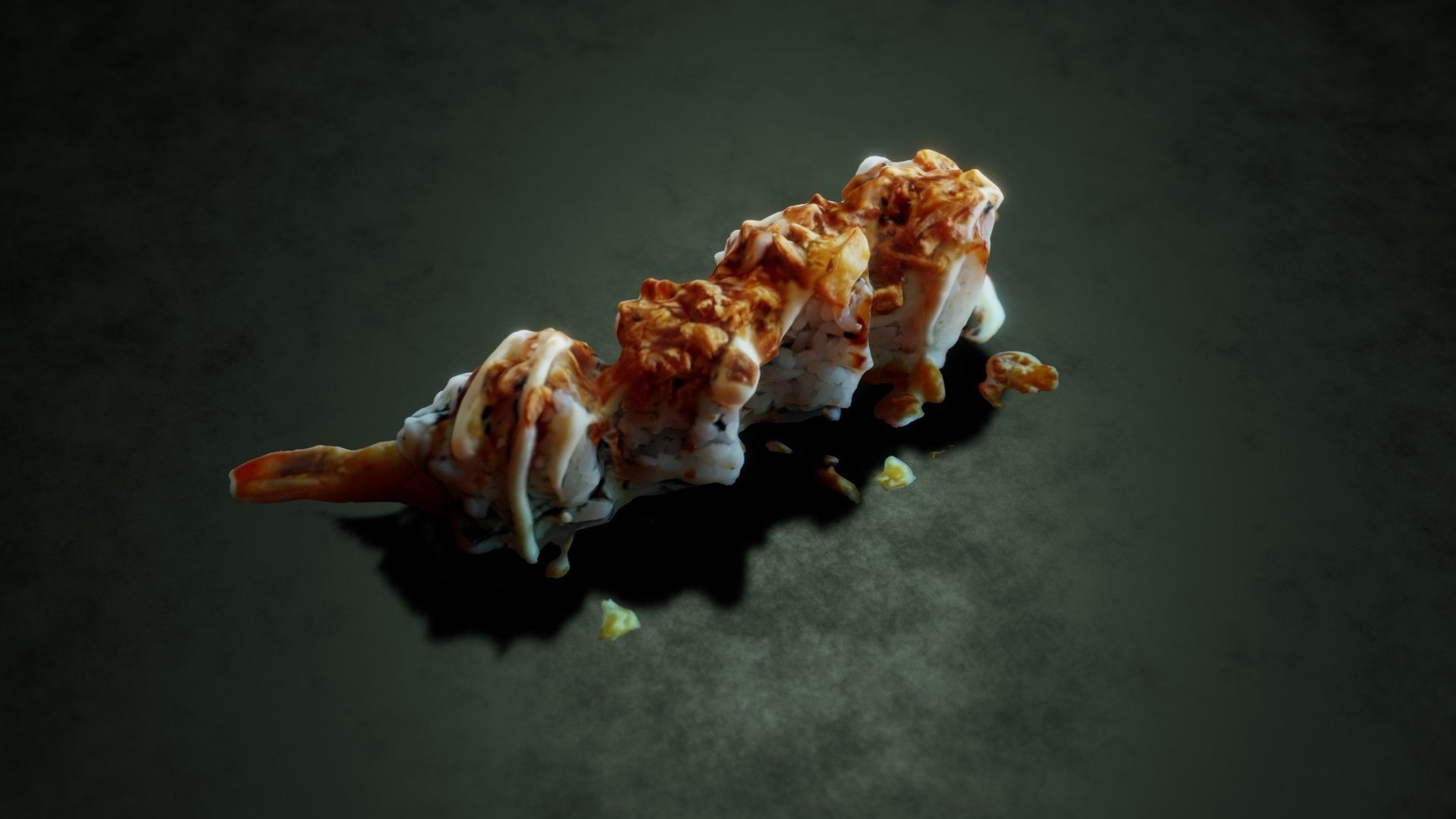 Real 3D scanned Crispy Sushi Roll with shrimp Low-poly 3D model_17