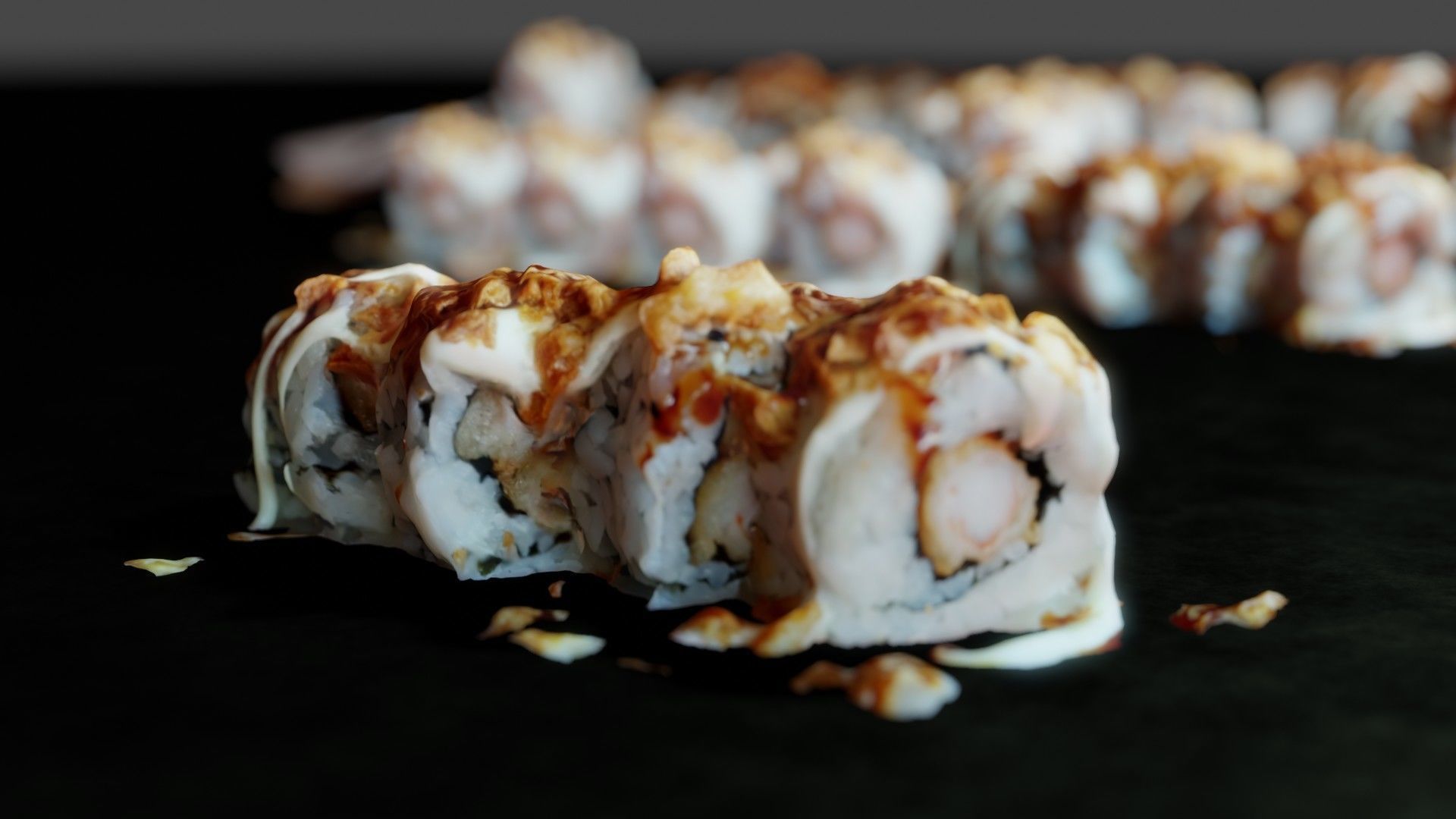 Real 3D scanned Crispy Sushi Roll with shrimp Low-poly 3D model_28