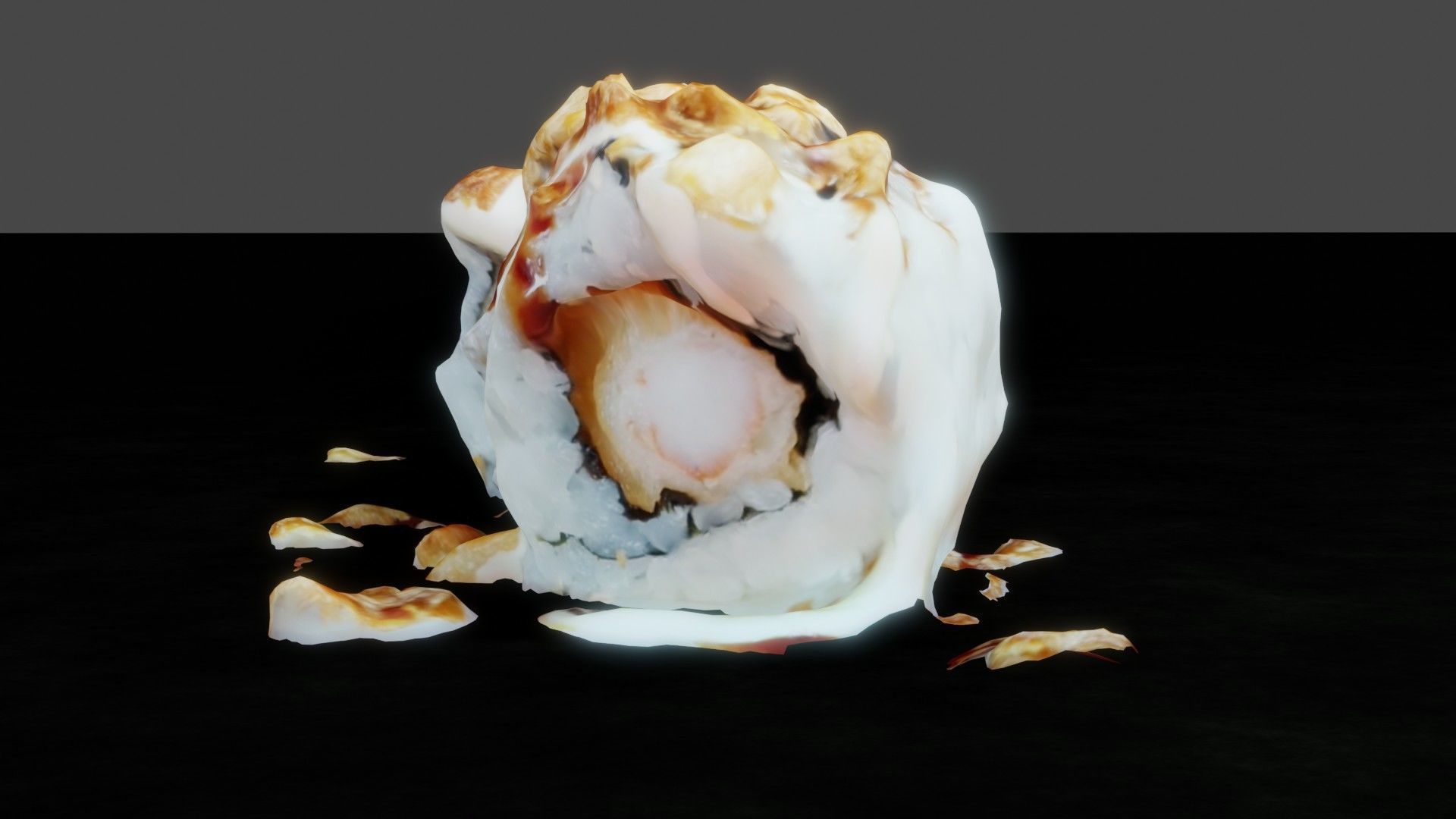 Real 3D scanned Crispy Sushi Roll with shrimp Low-poly 3D model_29