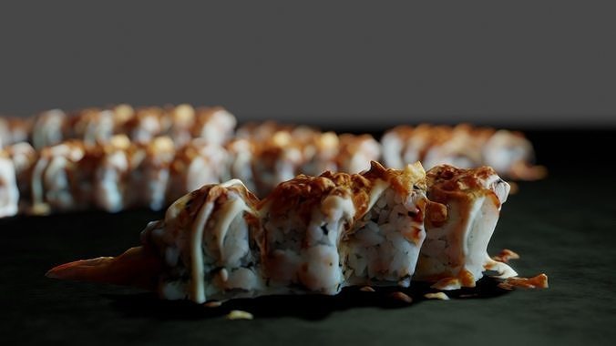 Real 3D scanned Crispy Sushi Roll with shrimp Low-poly 3D model 5