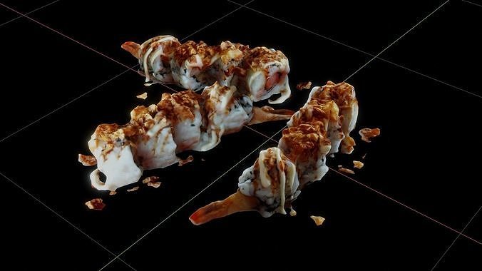 Real 3D scanned Crispy Sushi Roll with shrimp Low-poly 3D model 7