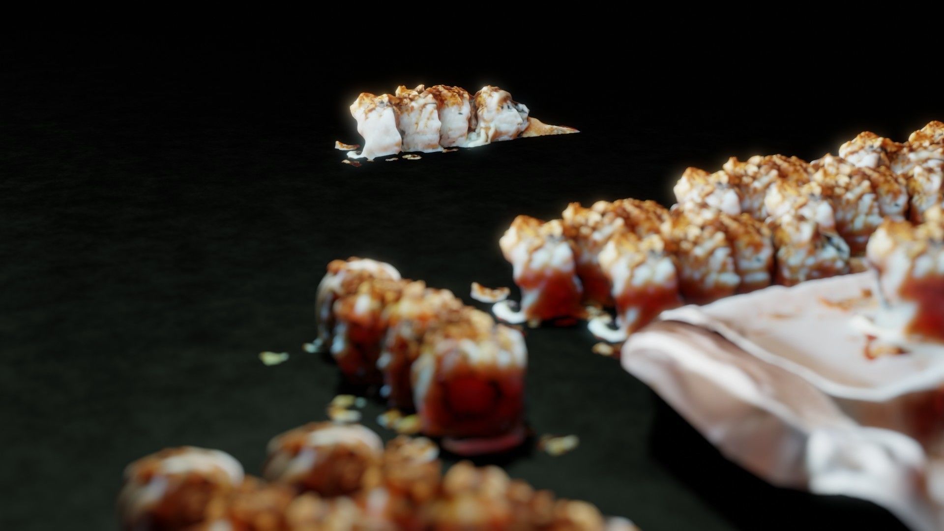 Real 3D scanned Crispy Sushi Roll with shrimp Low-poly 3D model_8