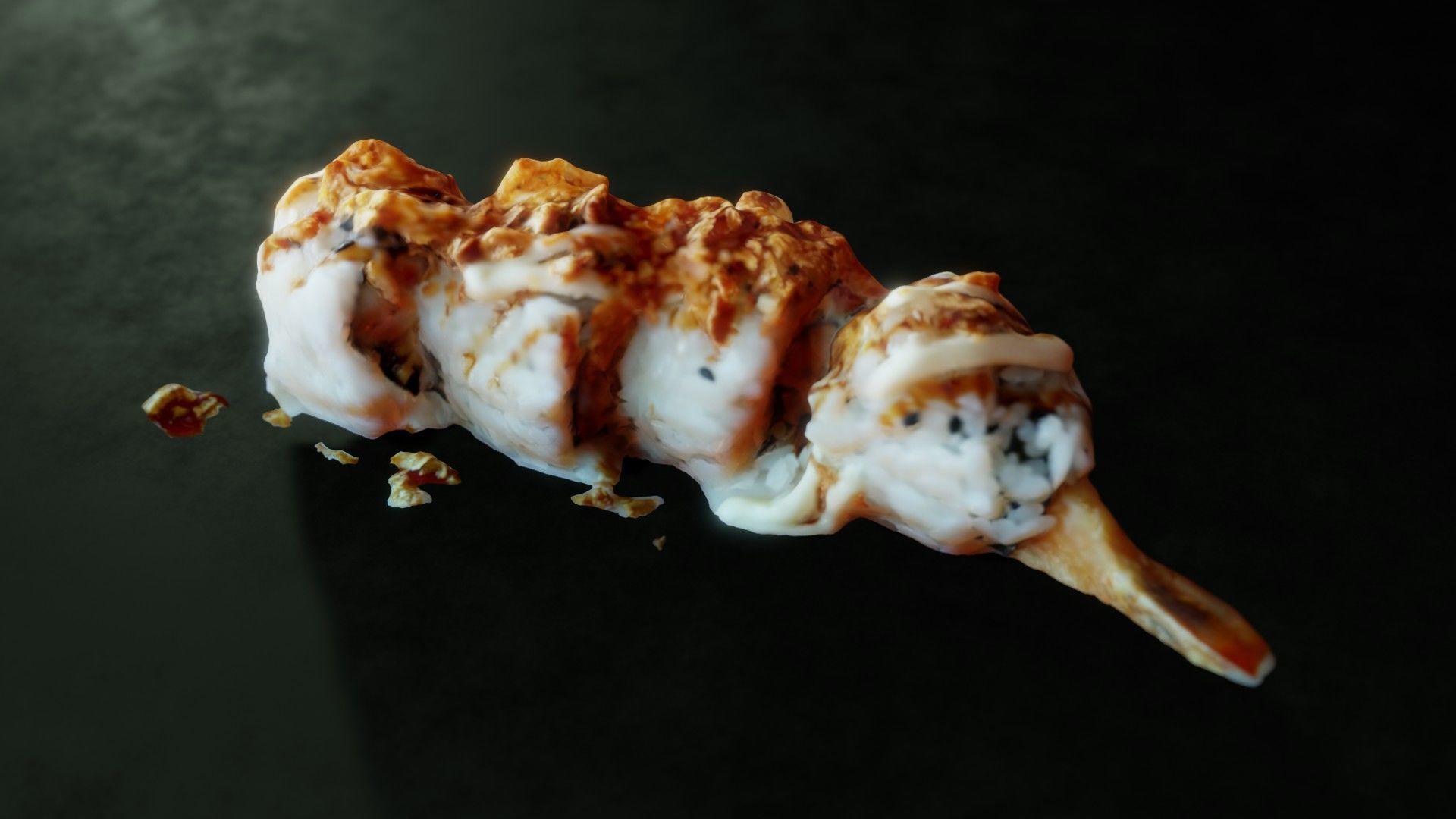 Real 3D scanned Crispy Sushi Roll with shrimp Low-poly 3D model_20