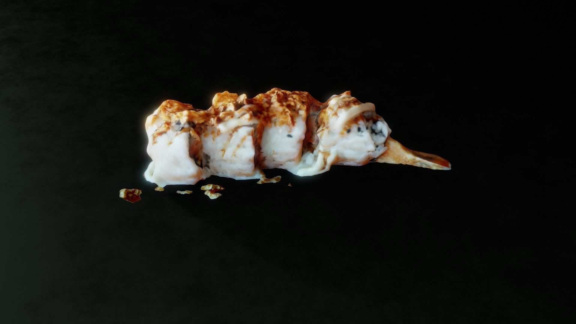 Real 3D scanned Crispy Sushi Roll with shrimp Low-poly 3D model_30