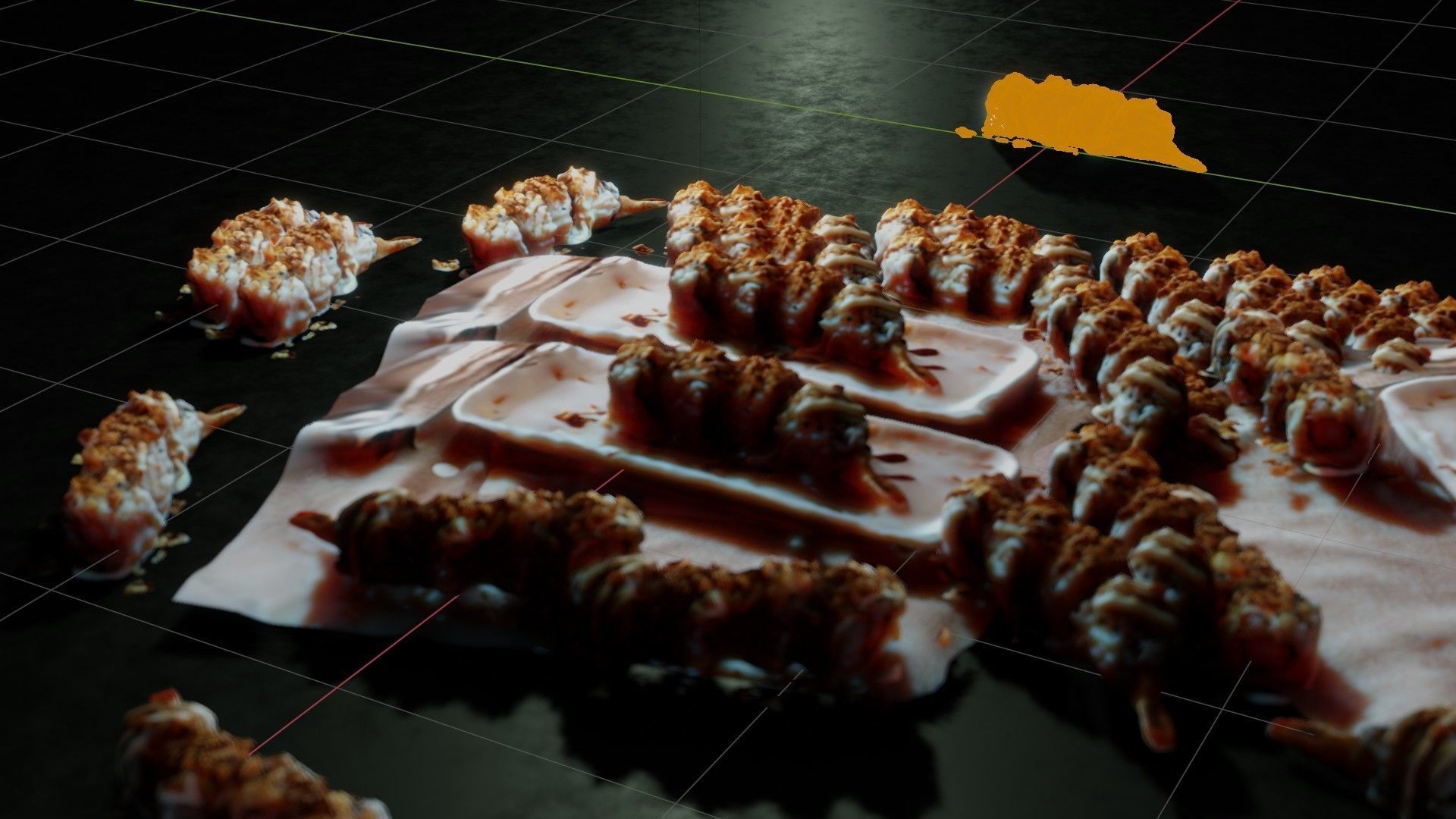 Real 3D scanned Crispy Sushi Roll with shrimp Low-poly 3D model_43