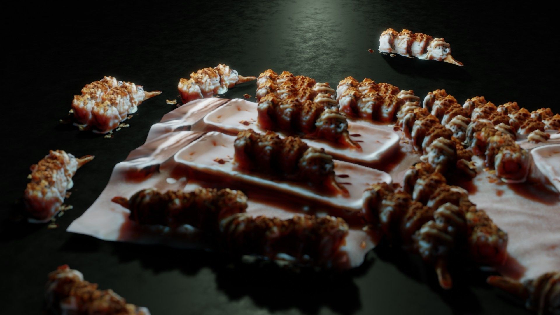 Real 3D scanned Crispy Sushi Roll with shrimp Low-poly 3D model_16