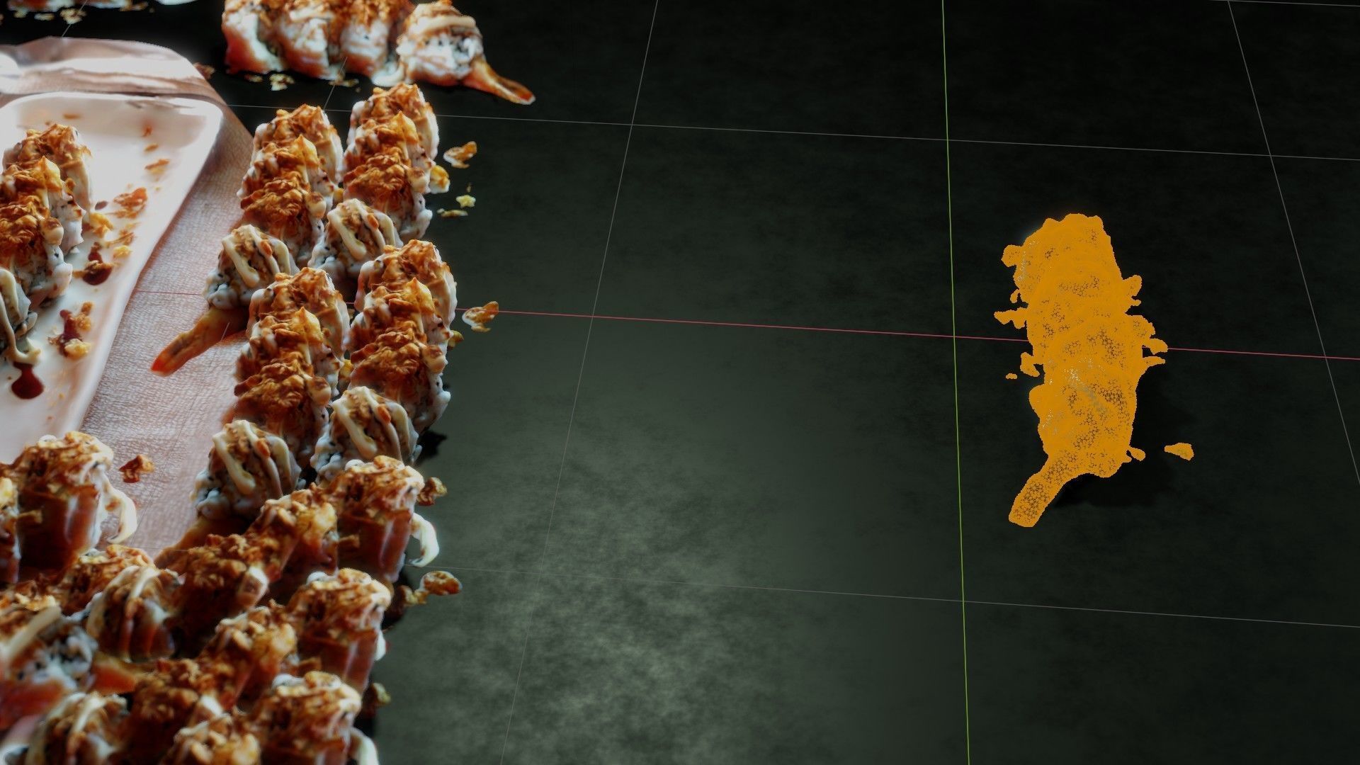 Real 3D scanned Crispy Sushi Roll with shrimp Low-poly 3D model_42