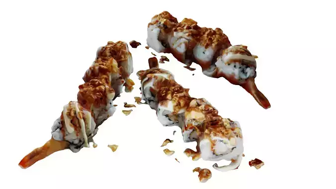 Real 3D scanned Crispy Sushi Roll with shrimp Low-poly 3D model