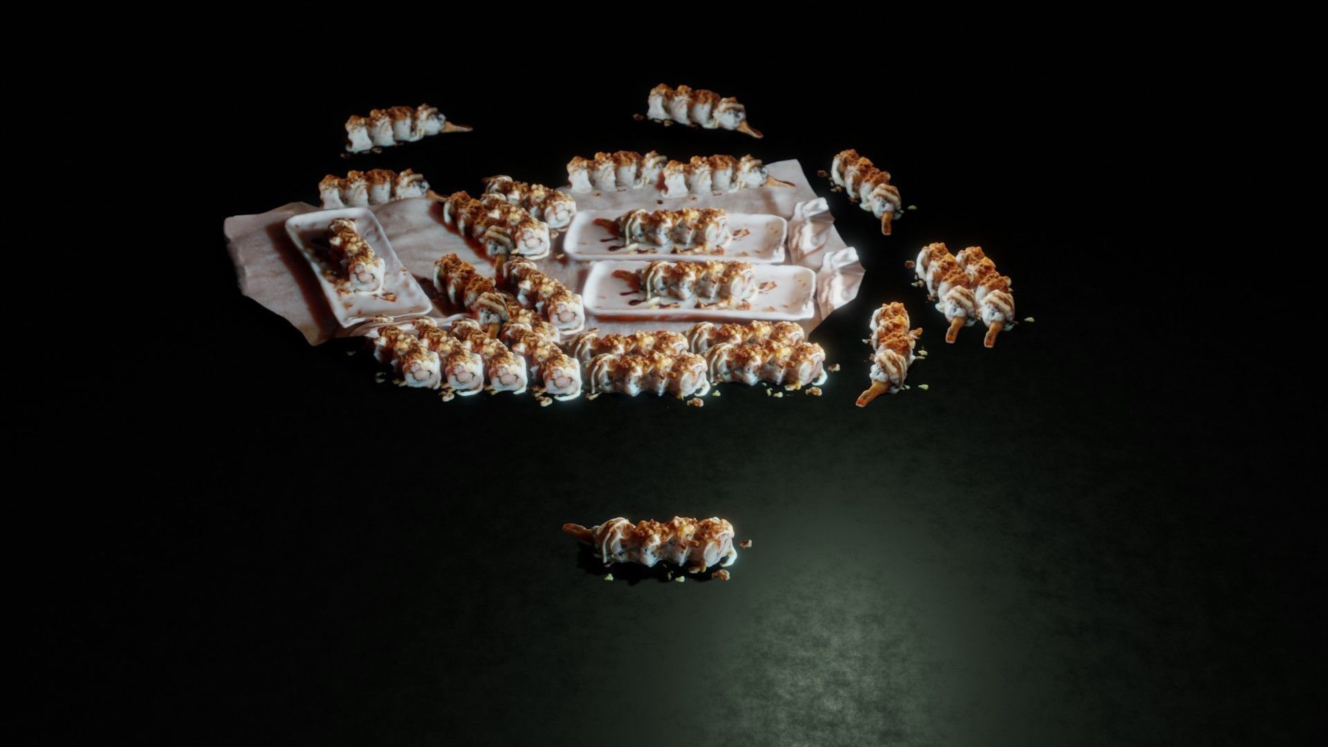 Real 3D scanned Crispy Sushi Roll with shrimp Low-poly 3D model_13