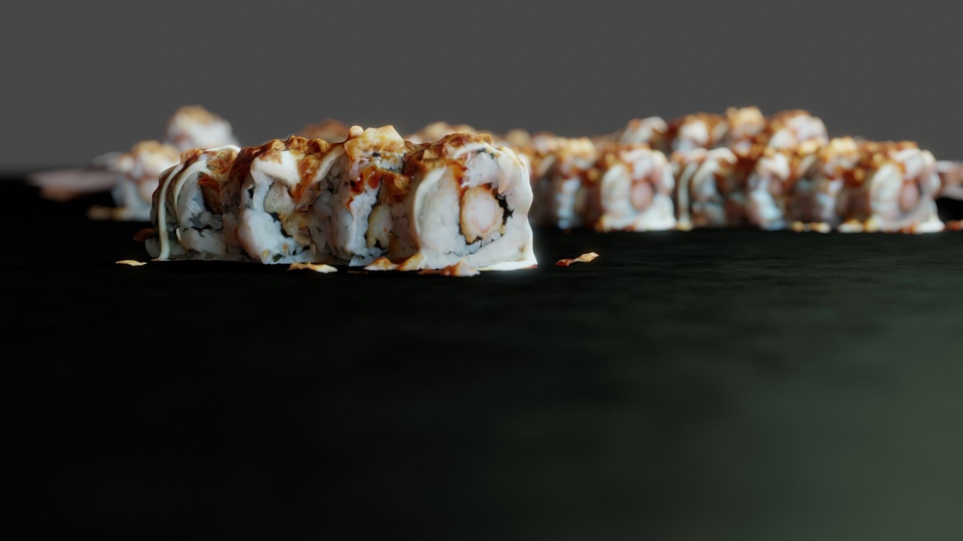 Real 3D scanned Crispy Sushi Roll with shrimp Low-poly 3D model_7