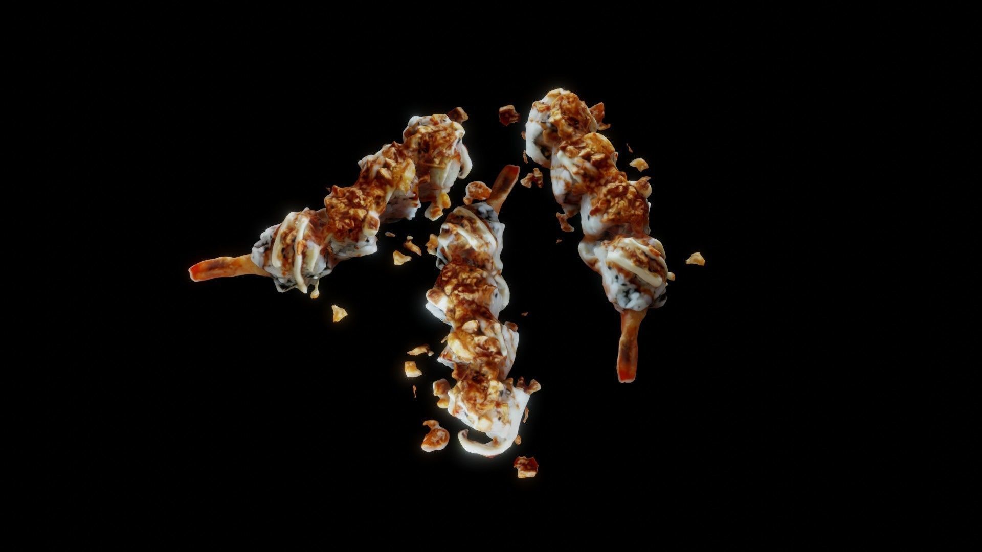 Real 3D scanned Crispy Sushi Roll with shrimp Low-poly 3D model_12