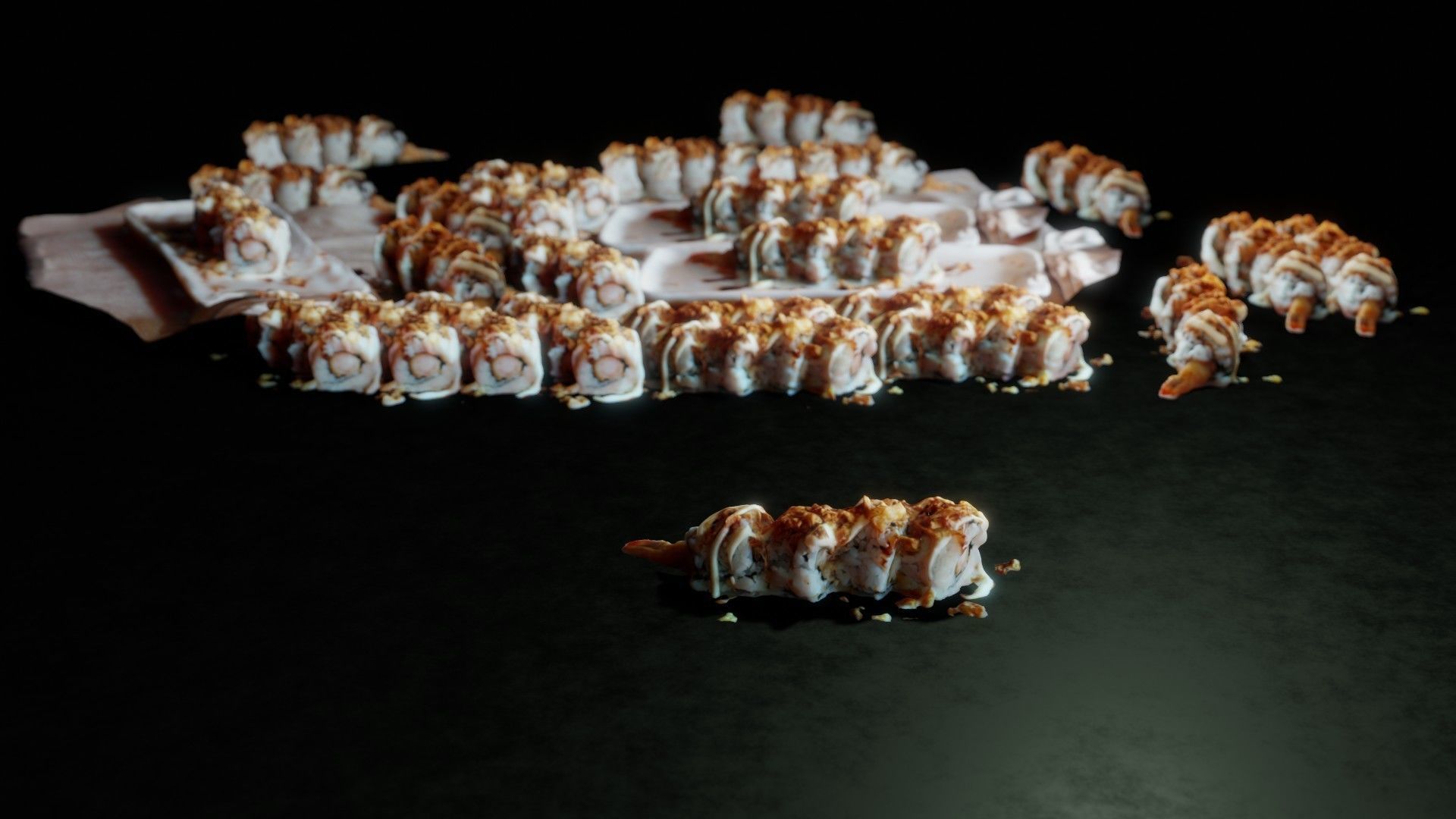 Real 3D scanned Crispy Sushi Roll with shrimp Low-poly 3D model_14