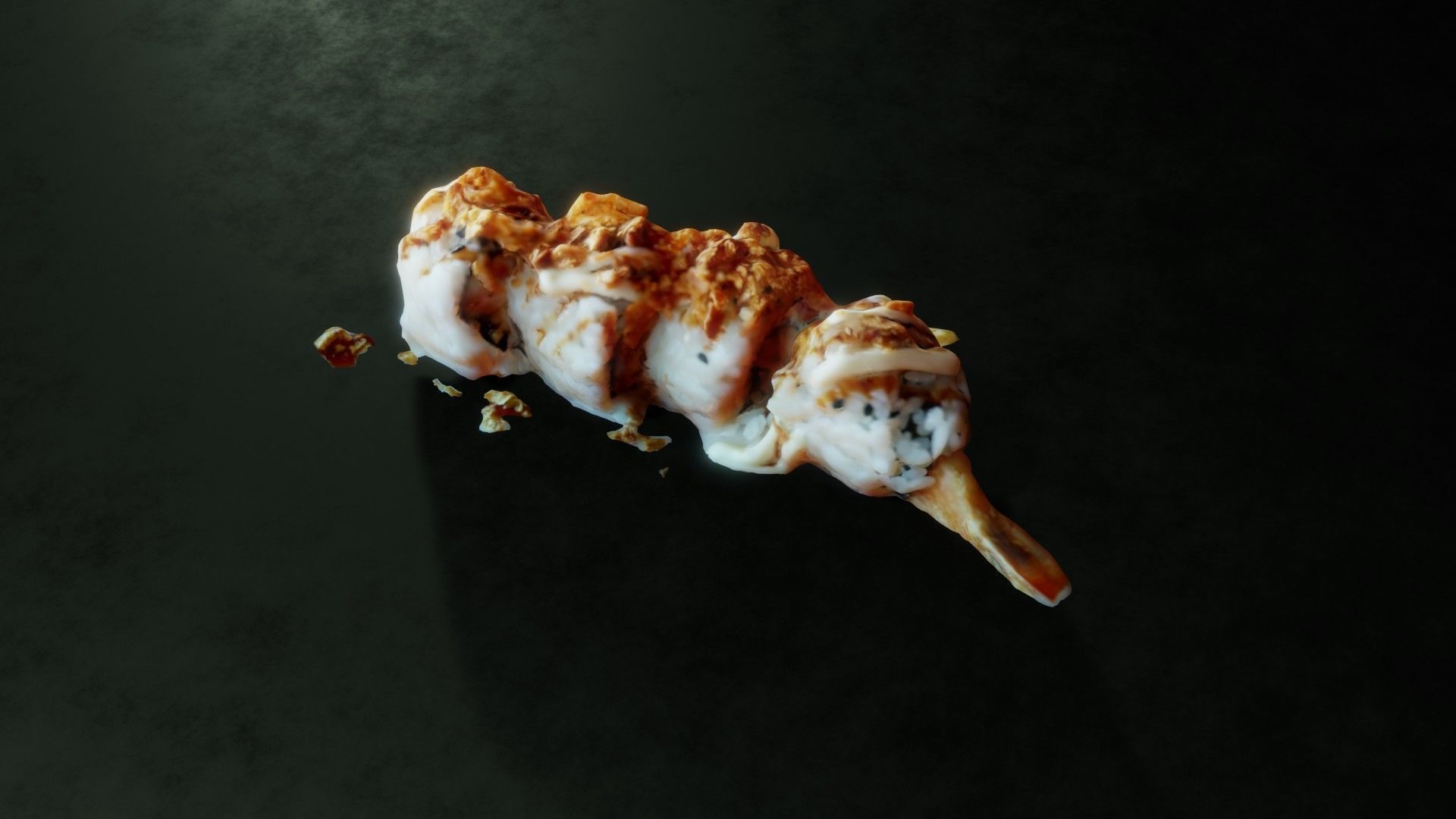 Real 3D scanned Crispy Sushi Roll with shrimp Low-poly 3D model_26